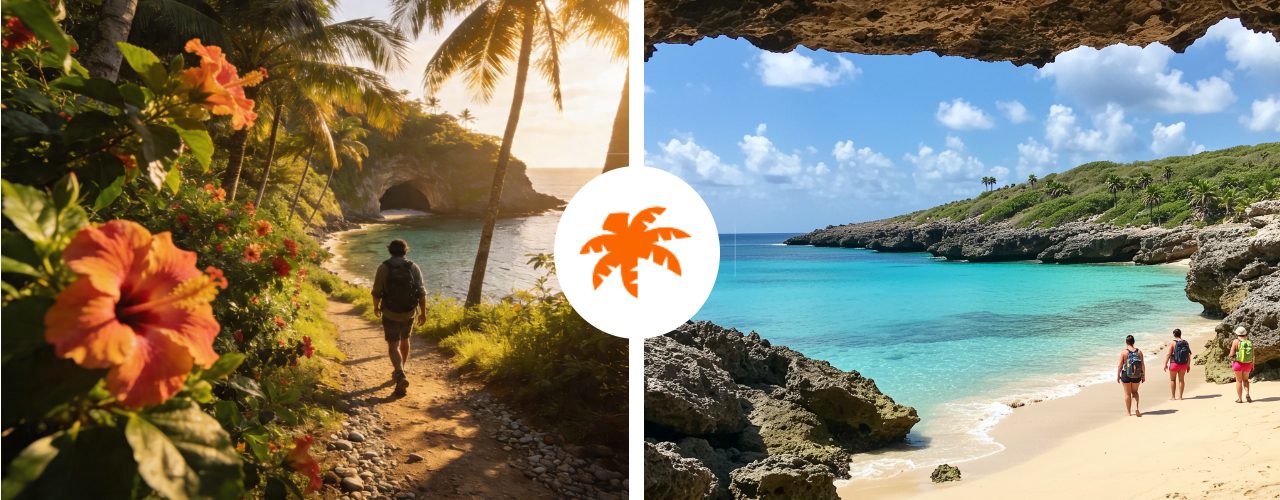 Hiking a coastal trail to a turquoise Caribbean cove